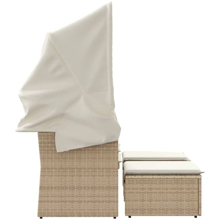 Trädgårdssoffa 2-sits med tak och pallar beige konstrotting vidaXL – bild 5