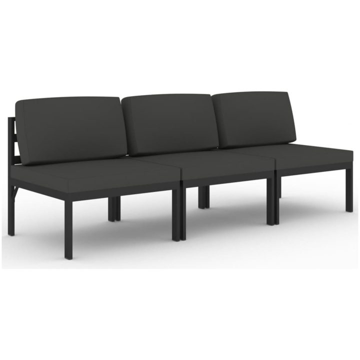 Trädgårdssoffa 3-sits med dynor aluminium antracit vidaXL – bild 2