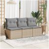 Trädgårdssoffa 3-sits med dynor konstrotting beige vidaXL – miniatyr 3