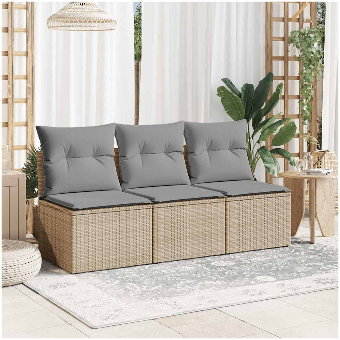 Trädgårdssoffa 3-sits med dynor konstrotting beige vidaXL – bild 3