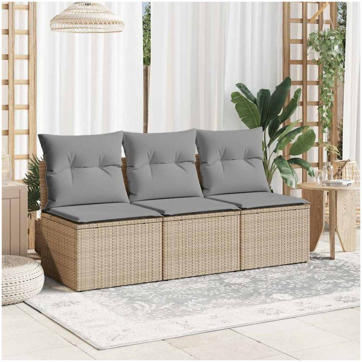 Trädgårdssoffa 3-sits med dynor konstrotting beige vidaXL – bild 3