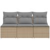 Trädgårdssoffa 3-sits med dynor konstrotting beige vidaXL – miniatyr 4