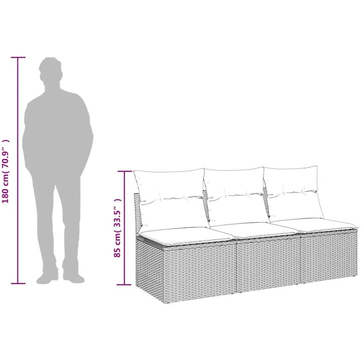 Trädgårdssoffa 3-sits med dynor konstrotting beige vidaXL – bild 10