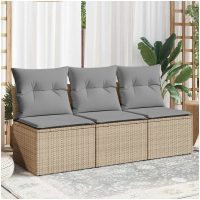 Trädgårdssoffa 3-sits med dynor konstrotting beige vidaXL