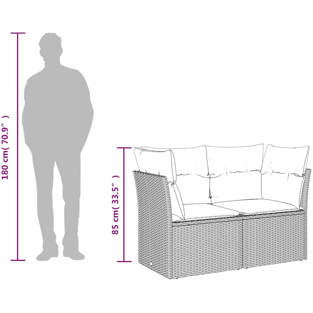 Trädgårdssoffa 3-sits med dynor konstrotting brun vidaXL – bild 8