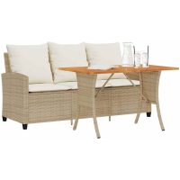 Trädgårdssoffa 3-sits med dynor och bord beige konstrotting vidaXL