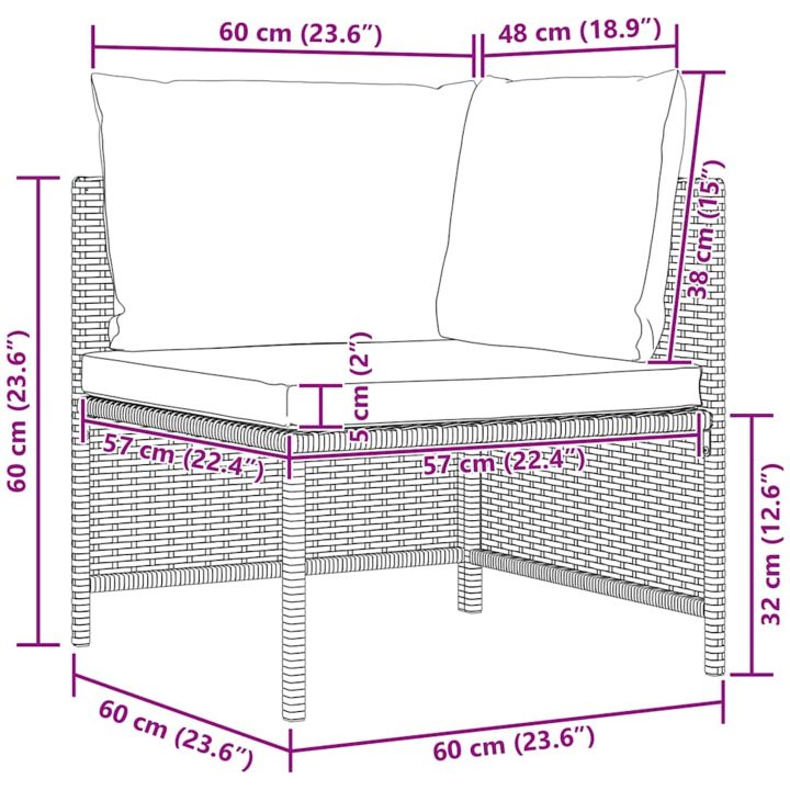 Trädgårdssoffa 3-sits med dynor svart konstrotting vidaXL – bild 11