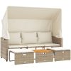 Trädgårdssoffa 3-sits med tak och pallar beige konstrotting vidaXL – miniatyr 2