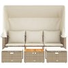 Trädgårdssoffa 3-sits med tak och pallar beige konstrotting vidaXL – miniatyr 4