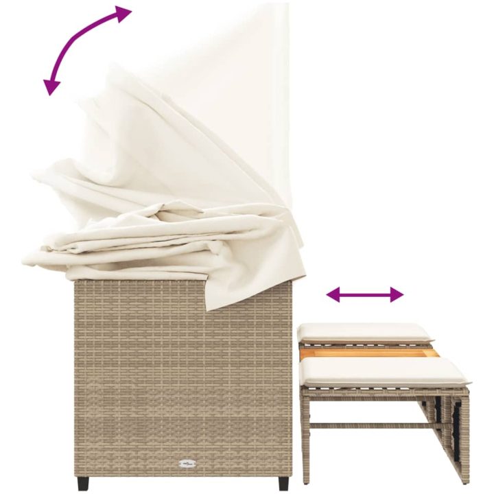 Trädgårdssoffa 3-sits med tak och pallar beige konstrotting vidaXL – bild 8