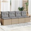 Trädgårdssoffa 4-sits med dynor konstrotting beige vidaXL – miniatyr 1