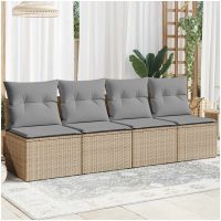 Trädgårdssoffa 4-sits med dynor konstrotting beige vidaXL