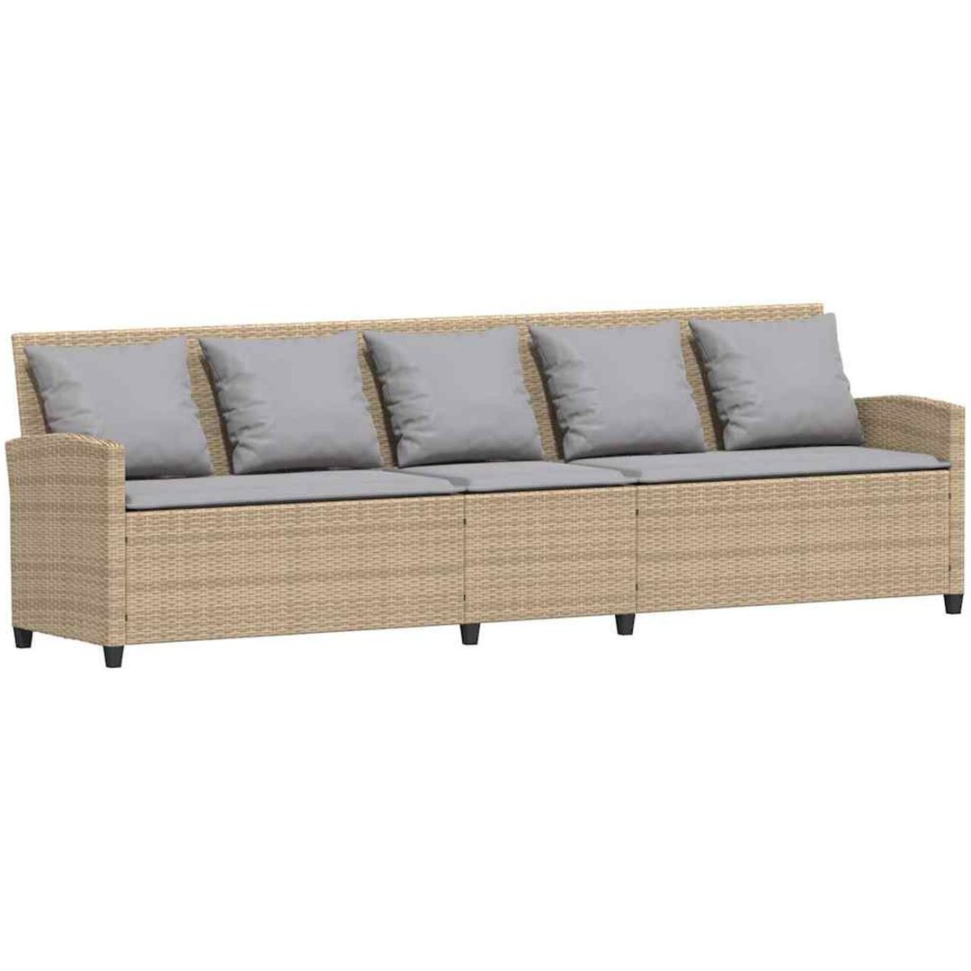 Trädgårdssoffa 5-sits med dynor beige konstrotting vidaXL – bild 2
