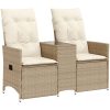 Trädgårdssoffa fällbar 2-sits med bord beige konstrotting vidaXL – miniatyr 2