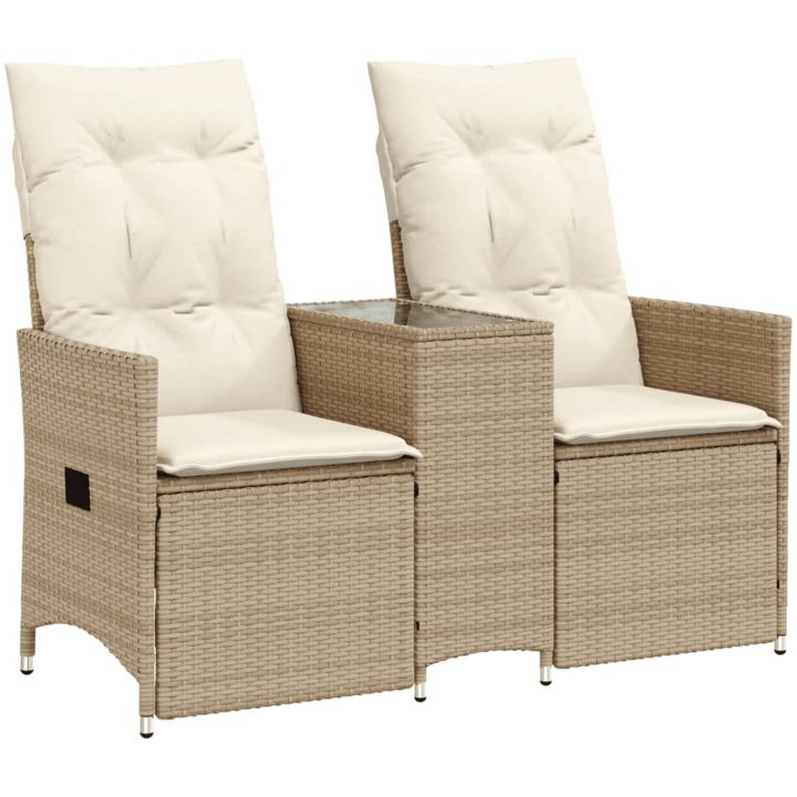 Trädgårdssoffa fällbar 2-sits med bord beige konstrotting vidaXL – bild 2