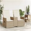 Trädgårdssoffa fällbar 2-sits med bord beige konstrotting vidaXL – miniatyr 3