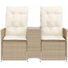Trädgårdssoffa fällbar 2-sits med bord beige konstrotting vidaXL – miniatyr 4