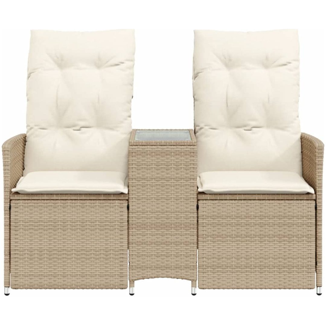 Trädgårdssoffa fällbar 2-sits med bord beige konstrotting vidaXL – bild 4