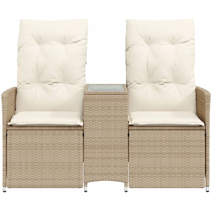 Trädgårdssoffa fällbar 2-sits med bord beige konstrotting vidaXL – bild 4