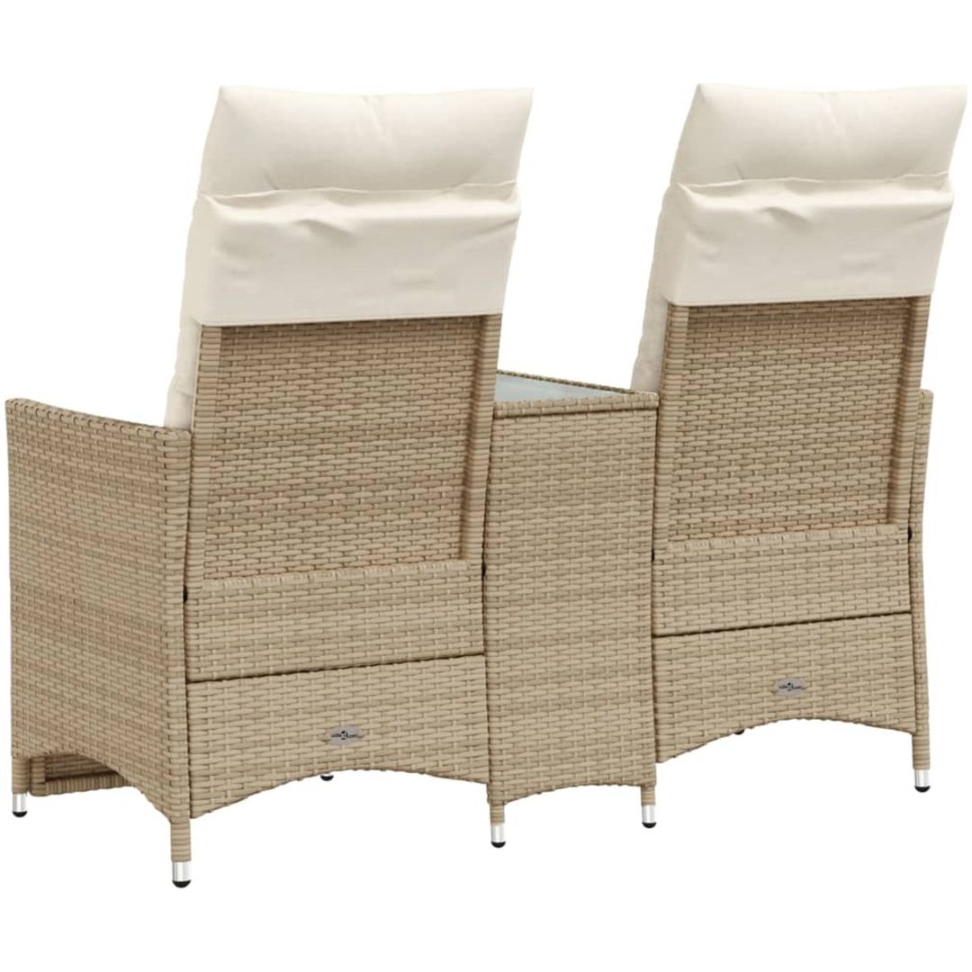Trädgårdssoffa fällbar 2-sits med bord beige konstrotting vidaXL – bild 6