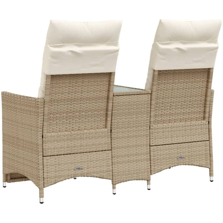 Trädgårdssoffa fällbar 2-sits med bord beige konstrotting vidaXL – bild 6