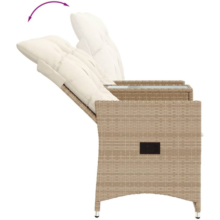 Trädgårdssoffa fällbar 2-sits med bord beige konstrotting vidaXL – bild 7