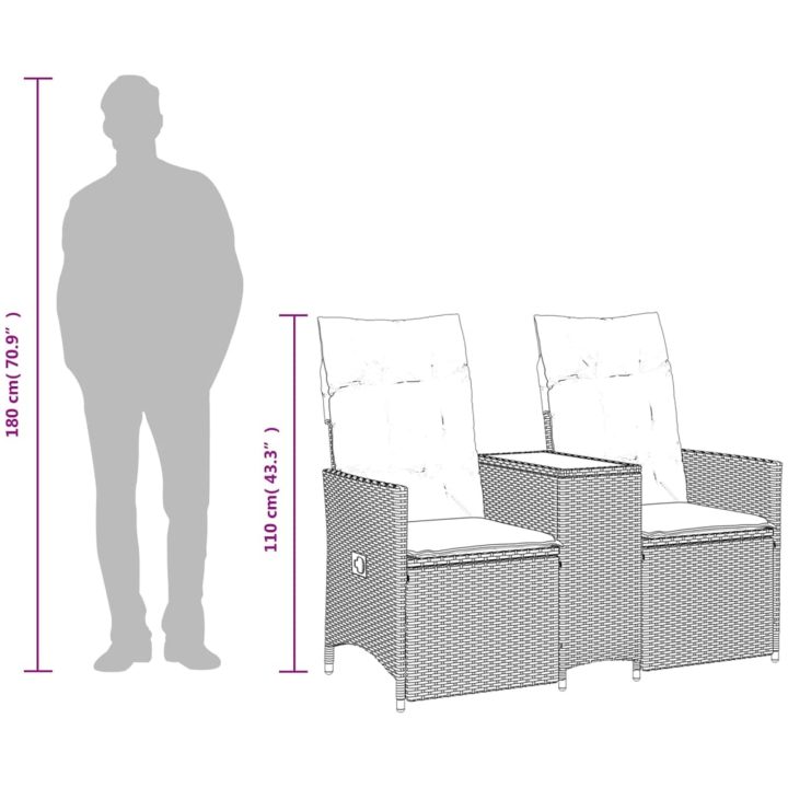 Trädgårdssoffa fällbar 2-sits med bord beige konstrotting vidaXL – bild 10