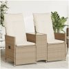 Trädgårdssoffa fällbar 2-sits med bord beige konstrotting vidaXL – miniatyr 1