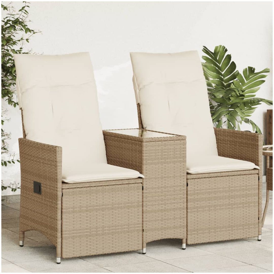 Trädgårdssoffa fällbar 2-sits med bord beige konstrotting vidaXL
