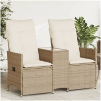 Trädgårdssoffa fällbar 2-sits med bord beige konstrotting vidaXL