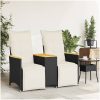 Trädgårdssoffa fällbar 2-sits med bord svart konstrotting vidaXL – miniatyr 3