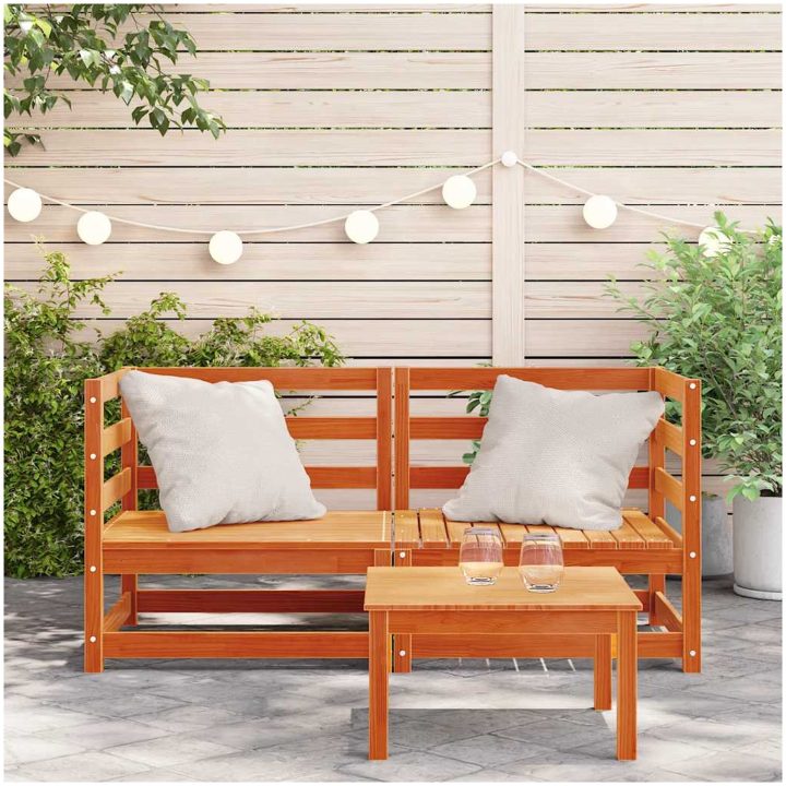 Trädgårdssoffa hörn 2 st vaxbrun 70x70x67 cm massiv furu vidaXL – bild 3