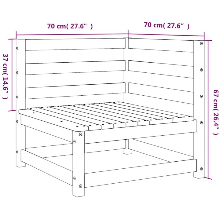 Trädgårdssoffa hörn 2 st vaxbrun 70x70x67 cm massiv furu vidaXL – bild 9
