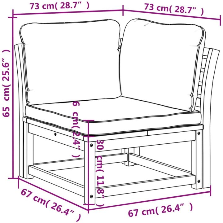 Trädgårdssoffa hörn med dynor 73x73x65 cm massivt akaciaträ vidaXL – bild 8