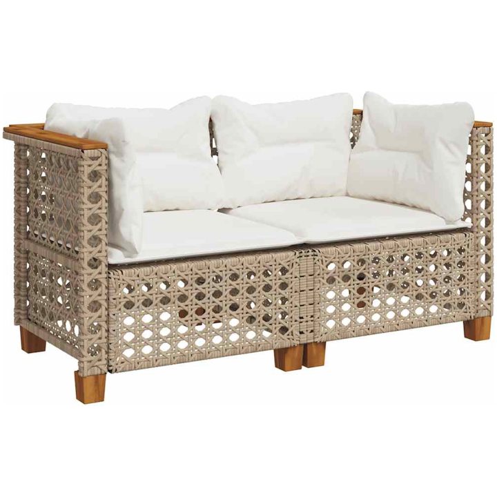 Trädgårdssoffa hörnsektion med dynor 2 st beige konstrotting vidaXL – bild 2