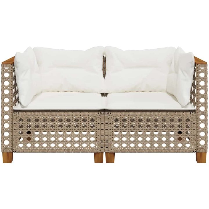 Trädgårdssoffa hörnsektion med dynor 2 st beige konstrotting vidaXL – bild 4