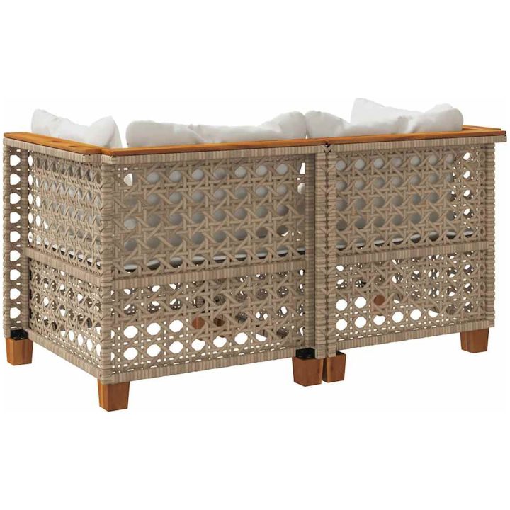 Trädgårdssoffa hörnsektion med dynor 2 st beige konstrotting vidaXL – bild 6