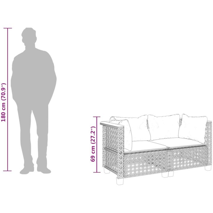 Trädgårdssoffa hörnsektion med dynor 2 st beige konstrotting vidaXL – bild 9