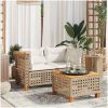 Trädgårdssoffa hörnsektion med dynor 2 st beige konstrotting vidaXL – miniatyr 1