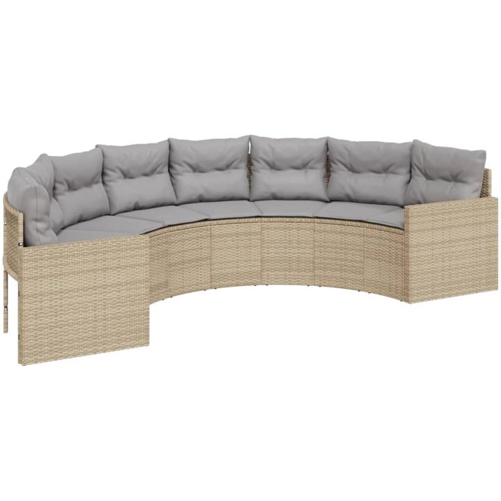 Trädgårdssoffa med bord och dynor halvrund beige konstrotting vidaXL – bild 4