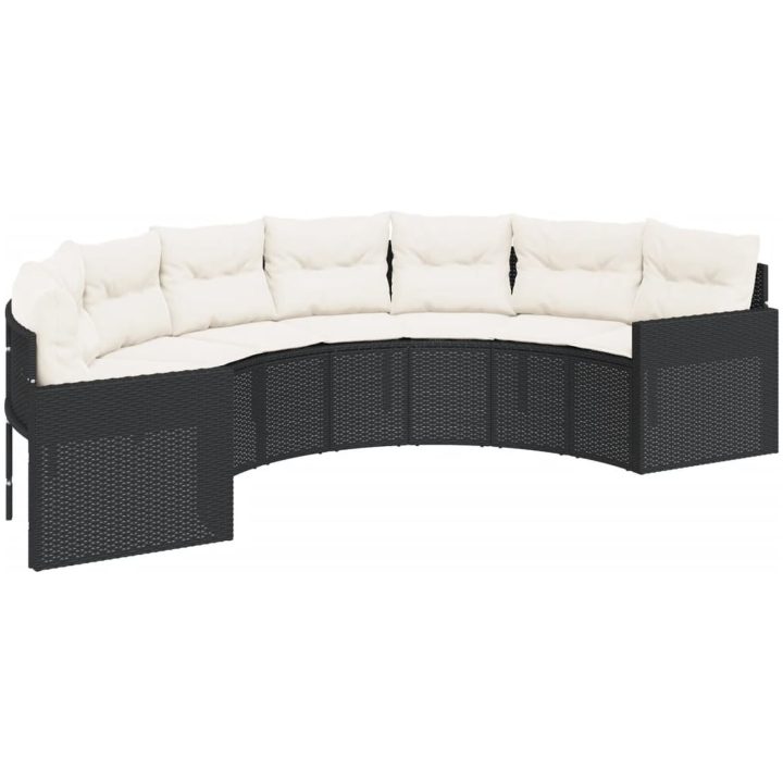 Trädgårdssoffa med bord och dynor halvrund svart konstrotting vidaXL – bild 4
