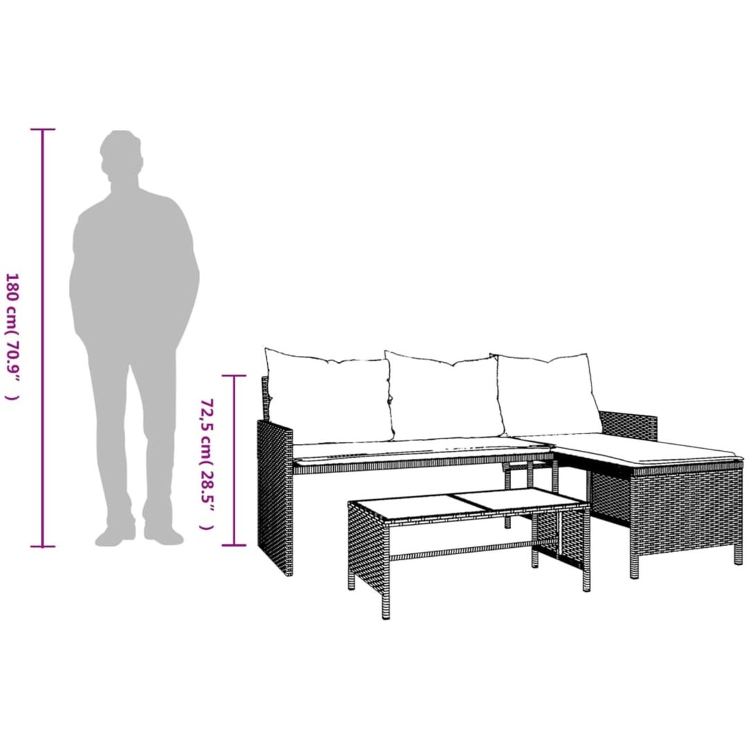 Trädgårdssoffa med bord och dynor L-formad brun konstrotting vidaXL – bild 11