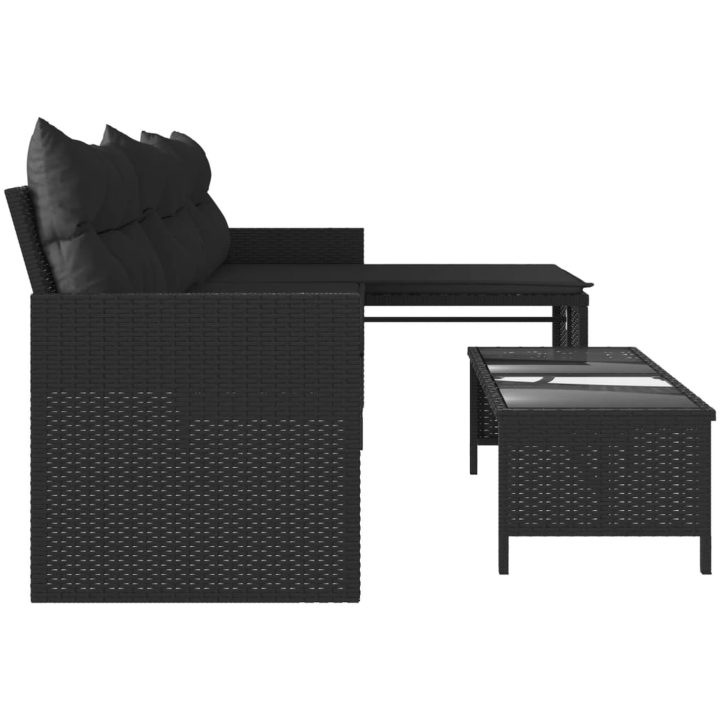 Trädgårdssoffa med bord och dynor L-formad svart konstrotting vidaXL – bild 6