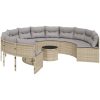 Trädgårdssoffa med bord och dynor rund beige konstrotting vidaXL – miniatyr 2