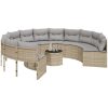 Trädgårdssoffa med bord och dynor rund beige konstrotting vidaXL – miniatyr 3
