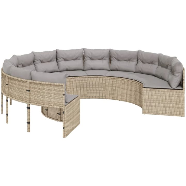Trädgårdssoffa med bord och dynor rund beige konstrotting vidaXL – bild 5