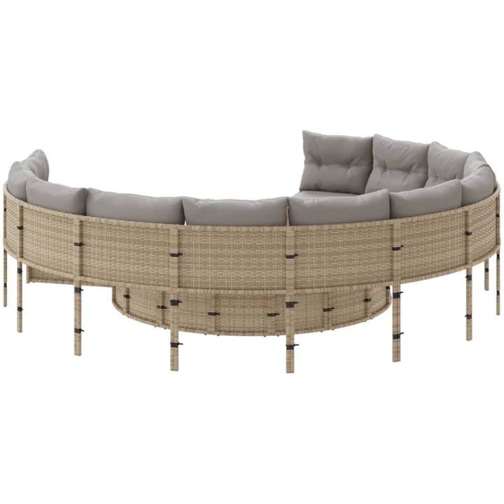 Trädgårdssoffa med bord och dynor rund beige konstrotting vidaXL – bild 7