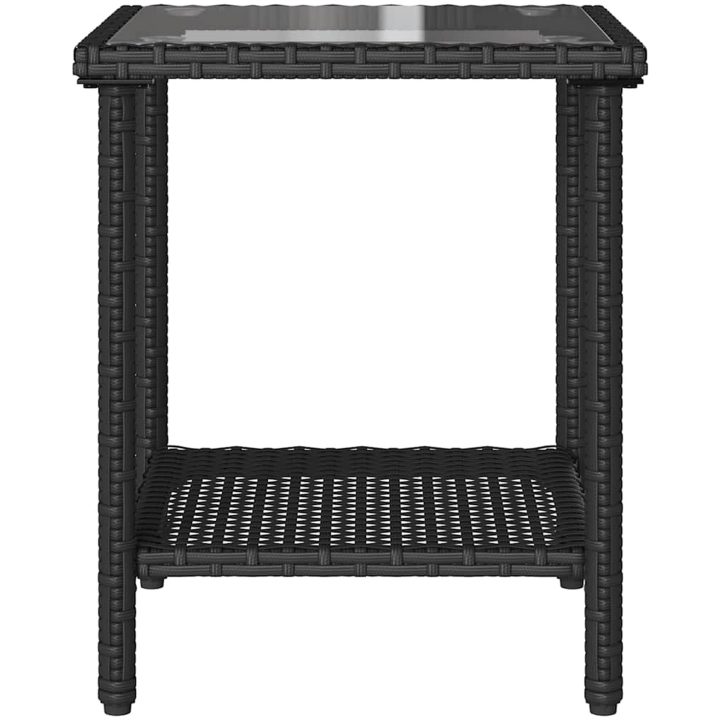 Trädgårdssoffa med bord och kuddar L-formad svart konstrotting vidaXL – bild 8