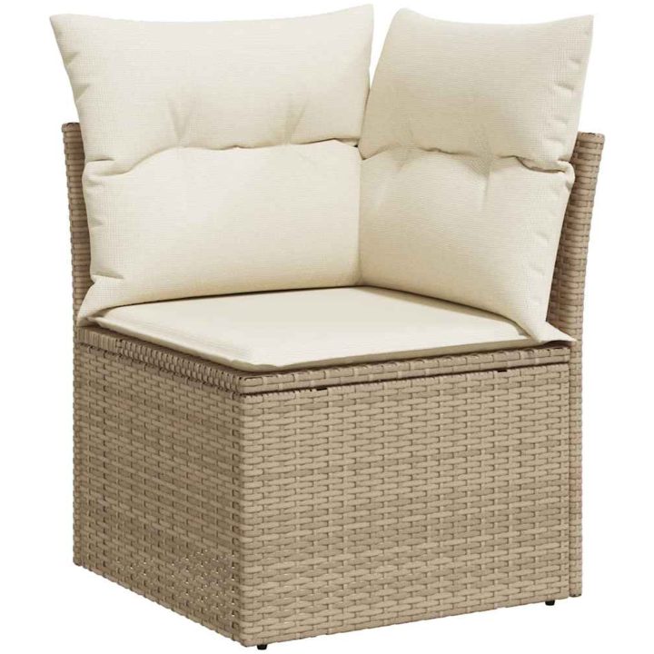 Trädgårdssoffa med dynor 11 delar beige konstrotting akaciaträ vidaXL – bild 4