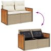 Trädgårdssoffa med dynor 11 delar beige konstrotting akaciaträ vidaXL – miniatyr 9